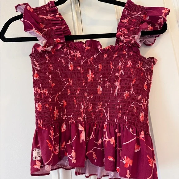 Hill House The Paz Top in Burgundy Botanical size small - Picture 2 of 3